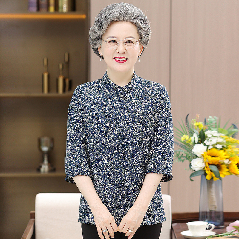 Middle-aged and old lady summer dress new grandma shirt 60-year-old 7080 old lady mother spring dress shirt shirt