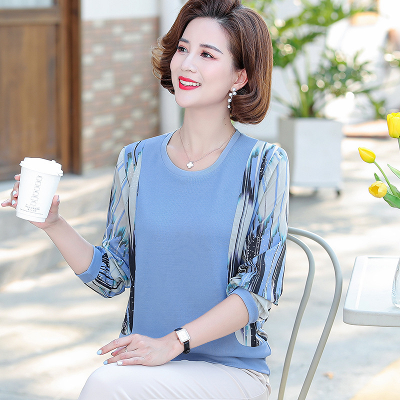 妈妈秋装薄款长袖上衣40岁中年妇女洋气小衫2021早秋新款时尚显瘦