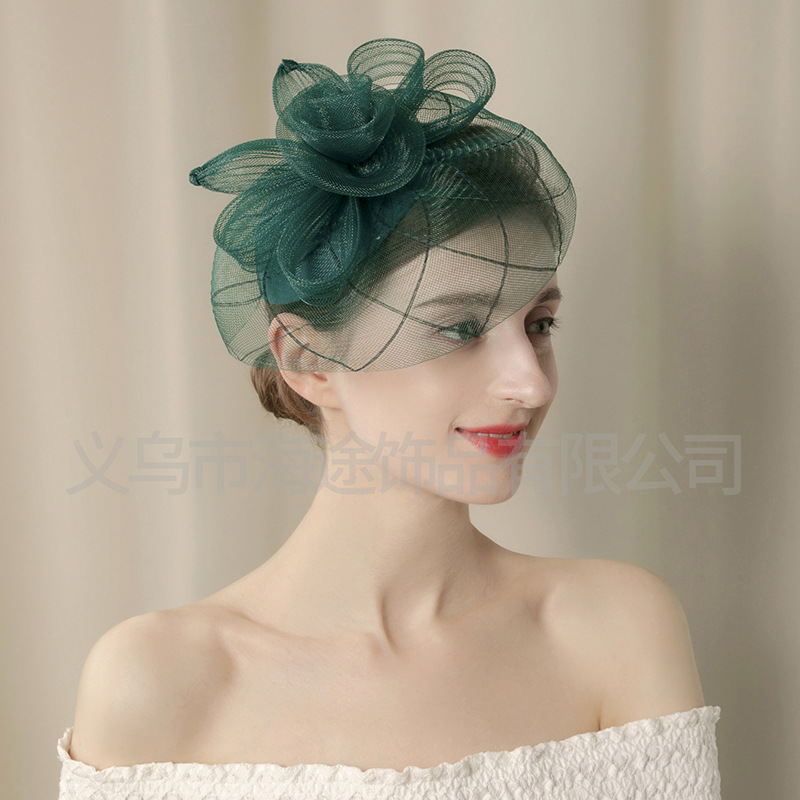 New model catwalk, retro mesh top hat, oversized horse club flower, versatile and elegant hair accessory, top hat for women