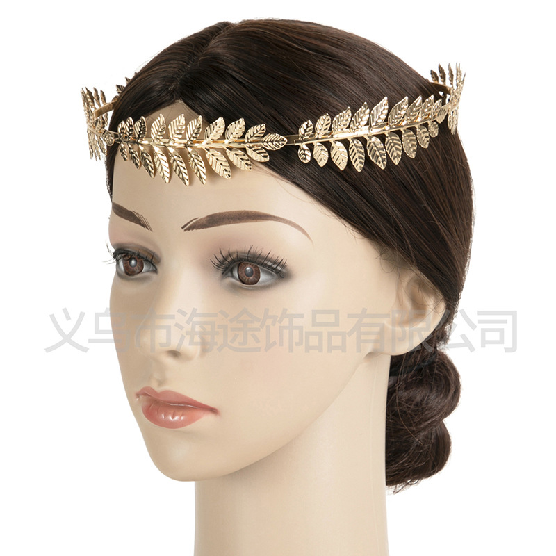 European and American fashionable hair accessories, Baroque golden leaf hair bands, beautiful bride crowns, round headbands, wholesale hair accessories Specification image