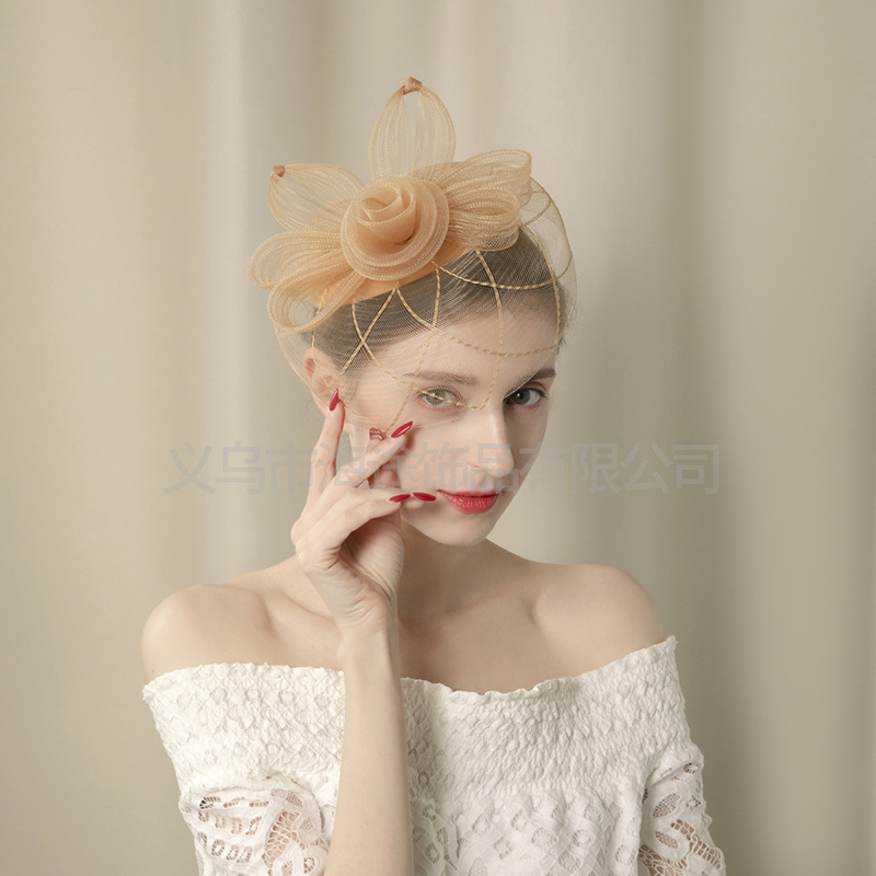 Amazon's best-selling wedding banquet tulle top hat, elegant and retro performance stage hair accessory, top hat for women details Picture