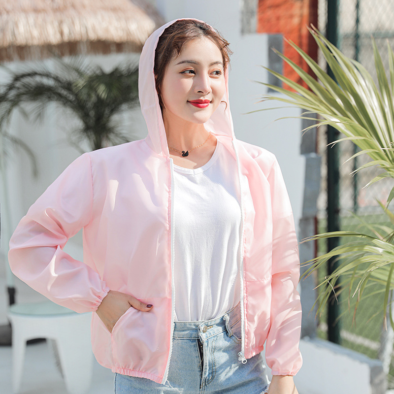 202 New summer sun protective clothing Sun protective jacket zipper sun protective clothing for men and women cycling thin online red