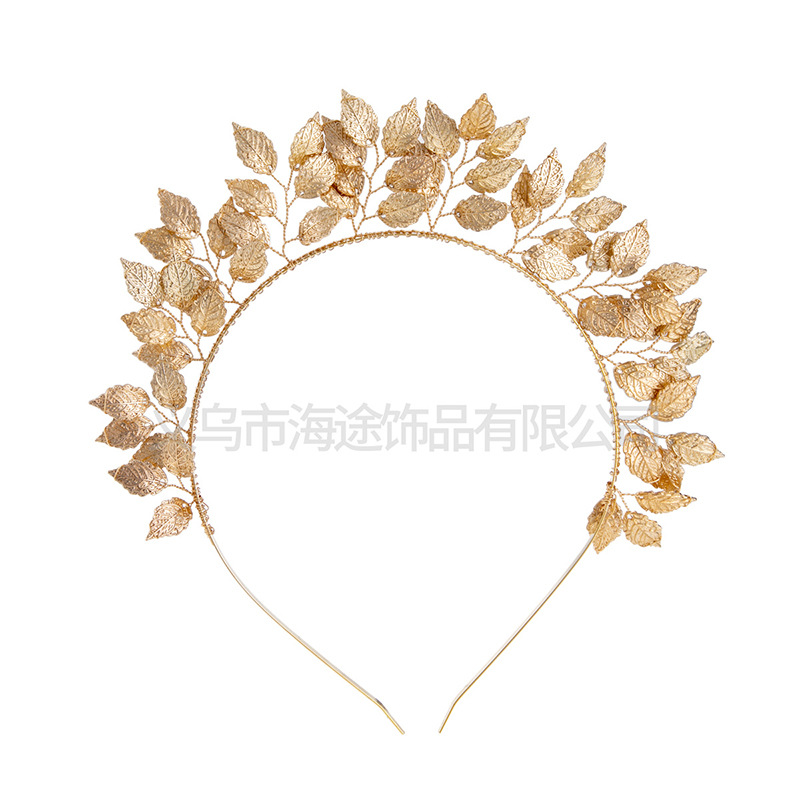Korean-style best-selling golden alloy leaf bridal headwear, hair bands, wedding hair accessories, studio style accessories, wedding ornaments Specification image