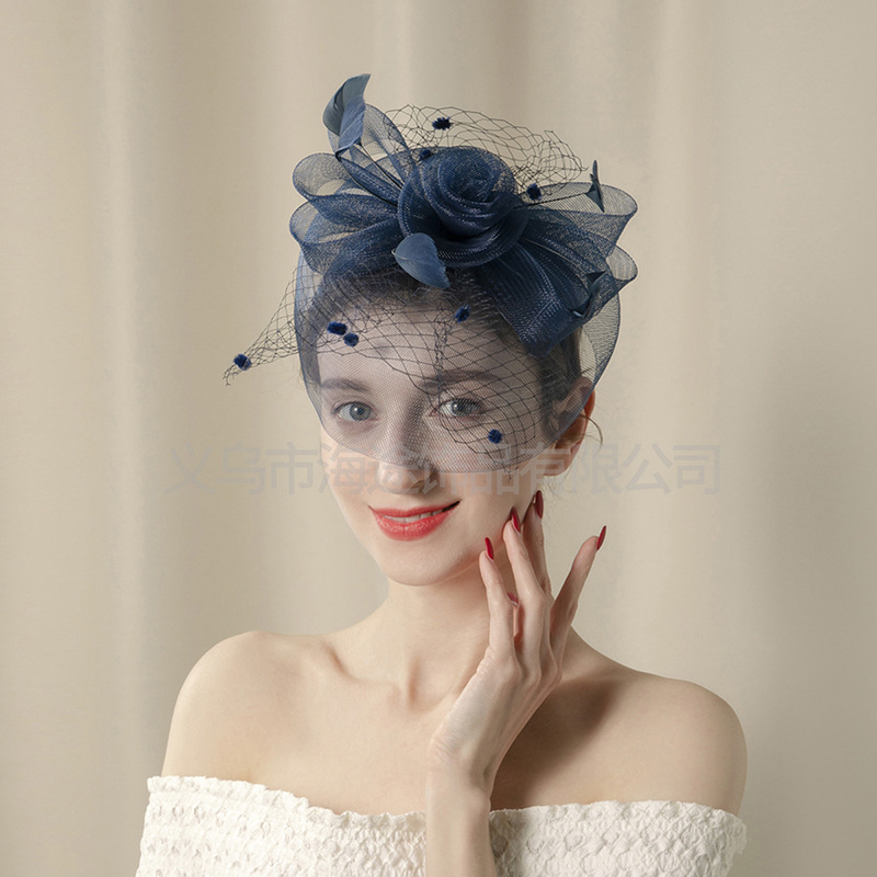 European-style Amazon handmade linen mesh top hat, elegant hair accessory, small top hat for women, manufacturer details Picture
