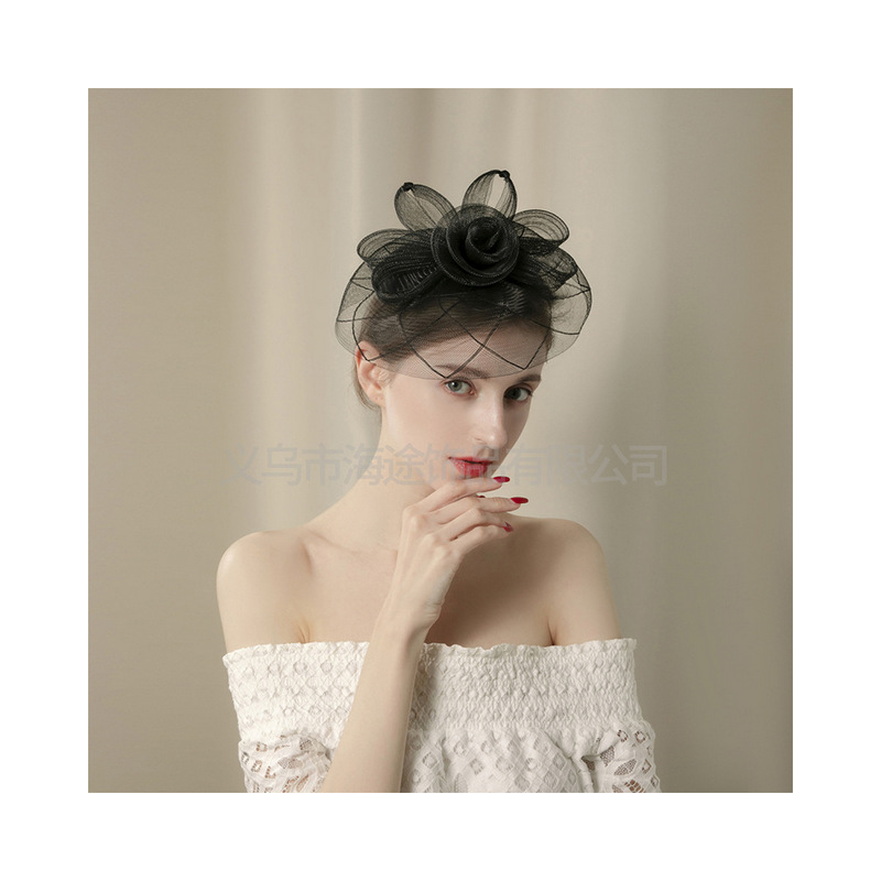 Amazon's new European and American fashion mesh top hat, the same style of elegant hair accessory as the Internet celebrity, is a small top hat manufacturer for women Item Picture