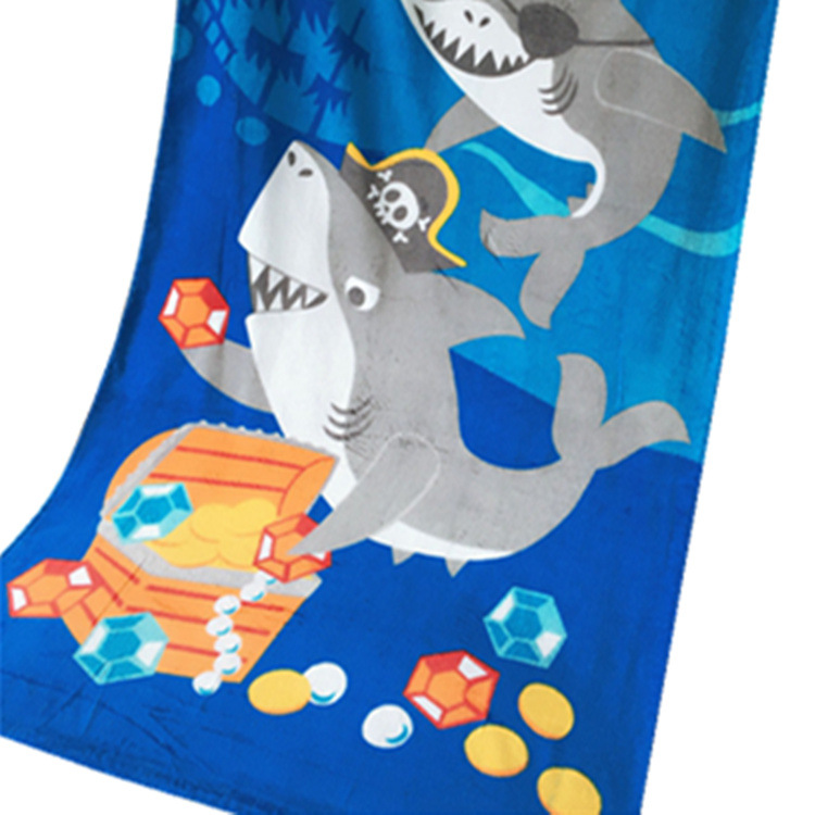 Cotton Cut Pile Active Printed Pirate Great White Shark Bath Towel Manufacturers Order To Weave Children's Large Towel Beach Towel Item Picture