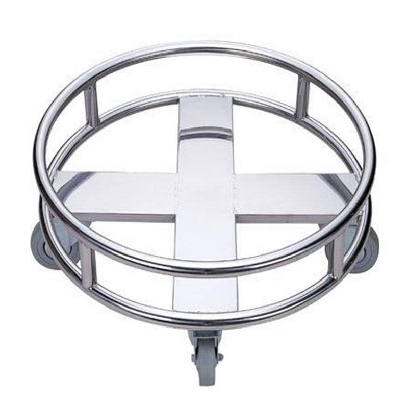 Stainless steel circular turnover cart, transport tool cart, thickened disc with wheels, mobile insulated bucket, soup bucket base frame Application Scenario