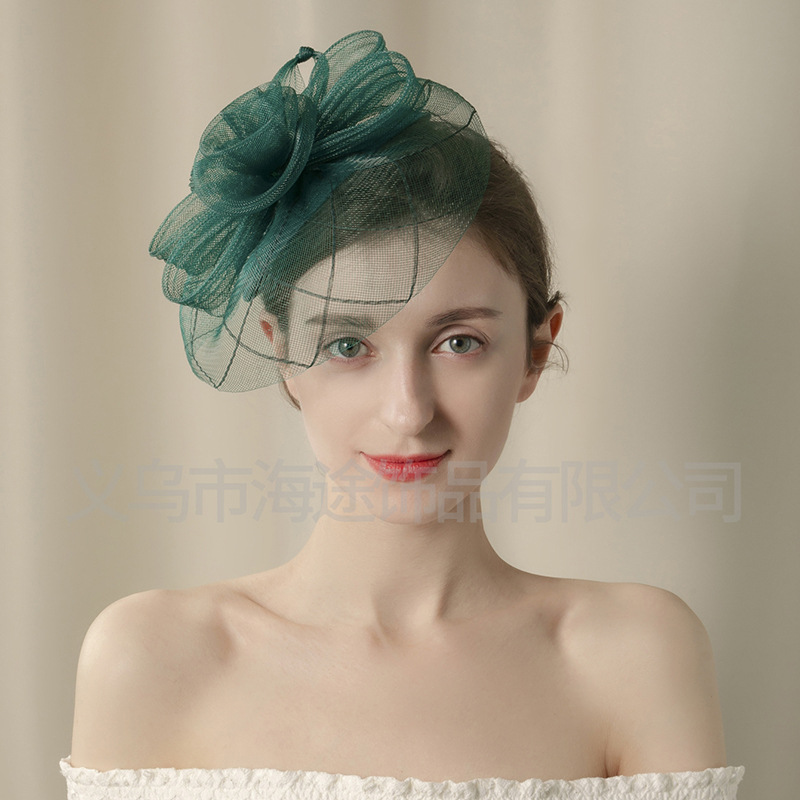 New model catwalk, retro mesh top hat, oversized horse club flower, versatile and elegant hair accessory, top hat for women Specification image