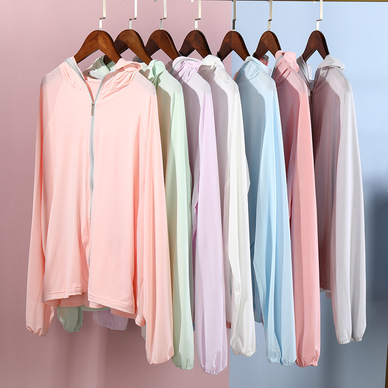 New ice silk long sleeve sun protective clothing for women summer thin breathable outdoor sun protective clothing for cycling uv protection hooded