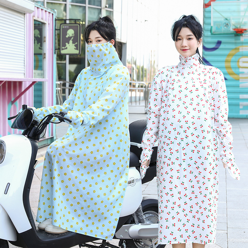 春夏骑车摩托车电动车防晒衣披肩防紫外线长袖长款棉衣服遮阳衫女