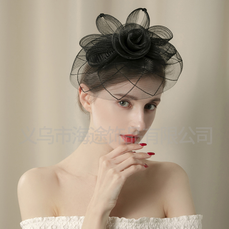 Amazon's new European and American fashion mesh top hat, the same style of elegant hair accessory as the Internet celebrity, is a small top hat manufacturer for women