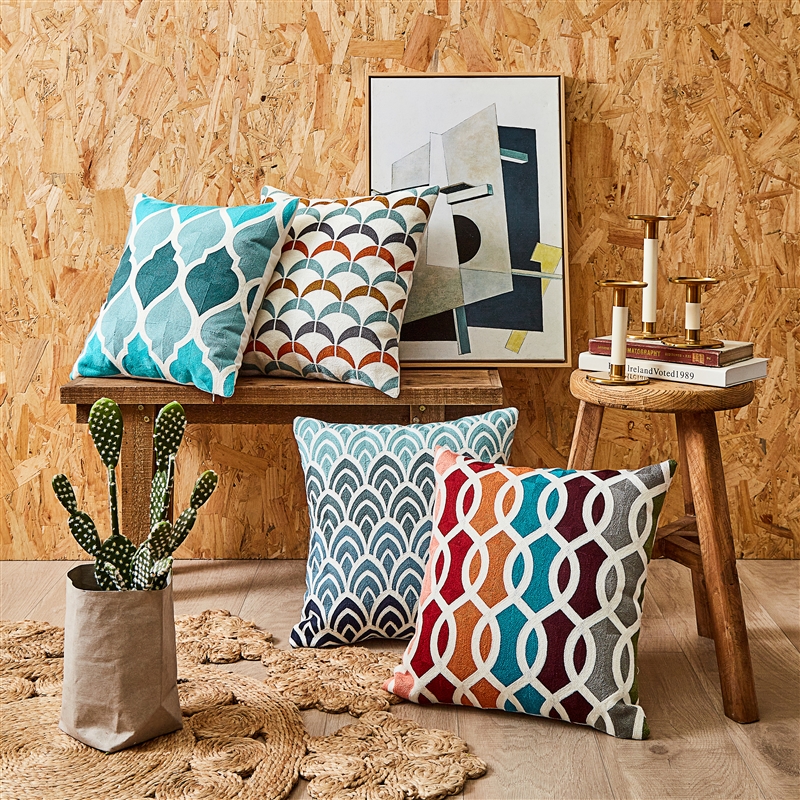 地中海刺绣抱枕靠垫套蓝色条纹北欧绣花护腰垫美式客厅样板房床头