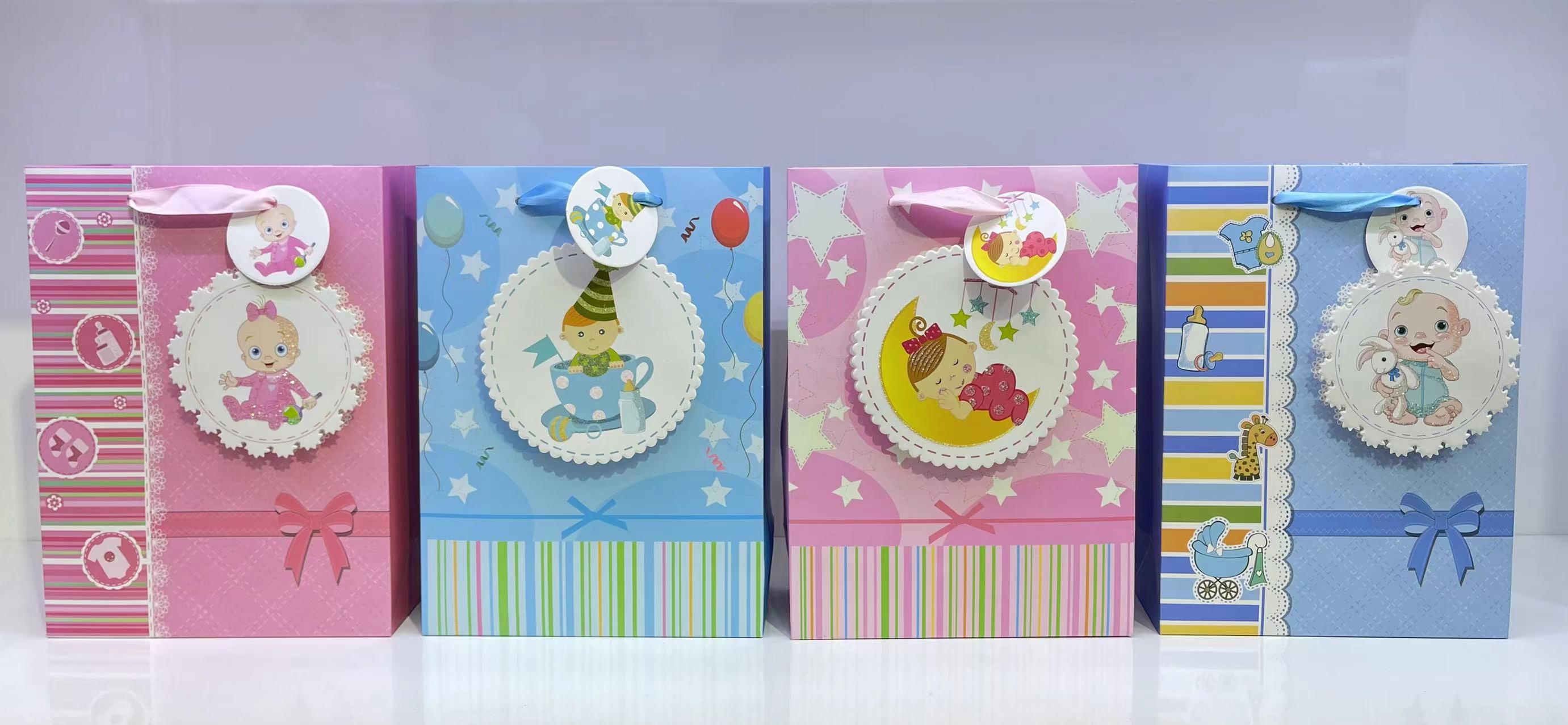 新款白卡立体婴儿撒粉单面闪粉 购物袋 纸袋 礼品袋 手提袋