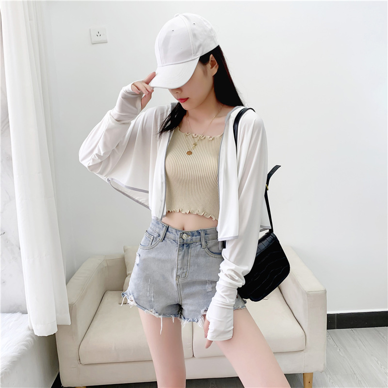 防紫外线半身纯色防晒衣女202新款冰丝防晒衫  夏季电动车防晒服