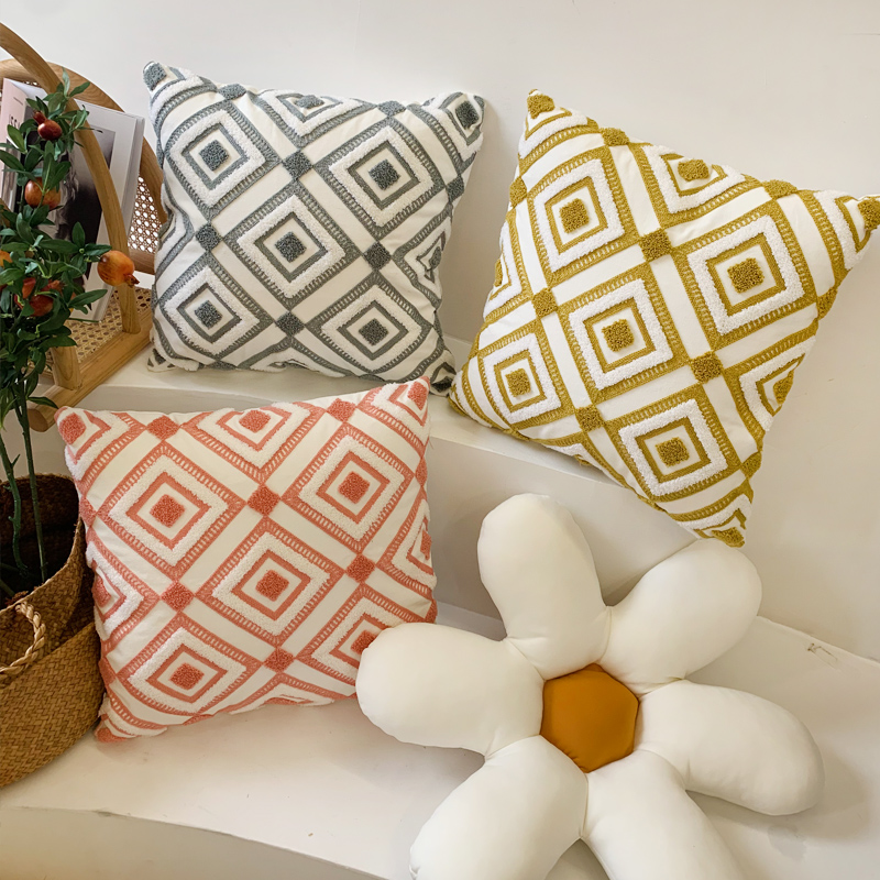简约北欧条纹抱枕全棉刺绣抱枕靠垫美式沙发套简约客厅样板房靠垫