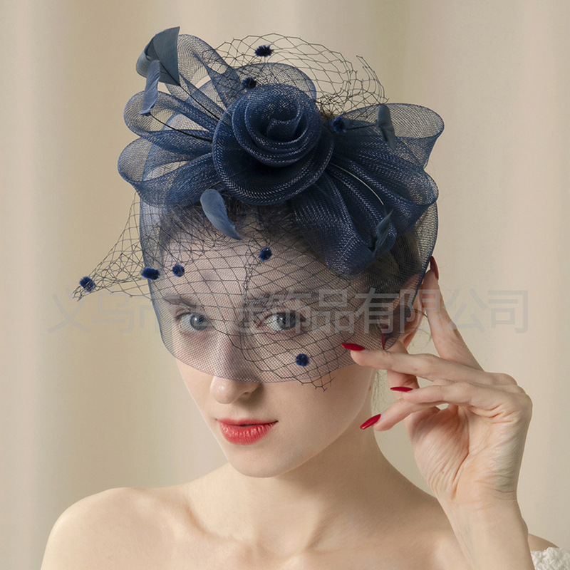 European-style Amazon handmade linen mesh top hat, elegant hair accessory, small top hat for women, manufacturer Specification image