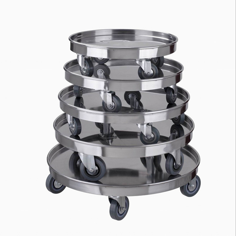 Stainless steel circular turnover cart, transport tool cart, thickened disc with wheels, mobile insulated bucket, soup bucket base frame Specification image