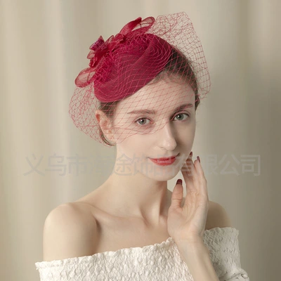 Cross border vintage bride hair flower feather night Shanghai Qipao veil headdress gauze small hat dinner dress hair accessories thumbnail