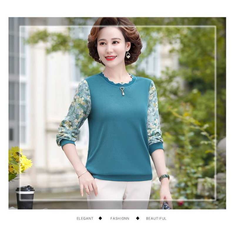 2022妈妈装春装中老年人小衫T恤春季上衣女40-50岁中年女装打底衫