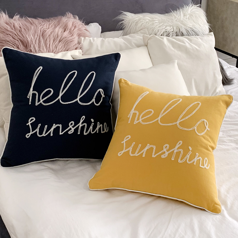 SAN Yue Xi Nordic embroidery pillow, all-cotton yellow living room sofa chair backrest, model room American-style pillow cushion cover Specification image