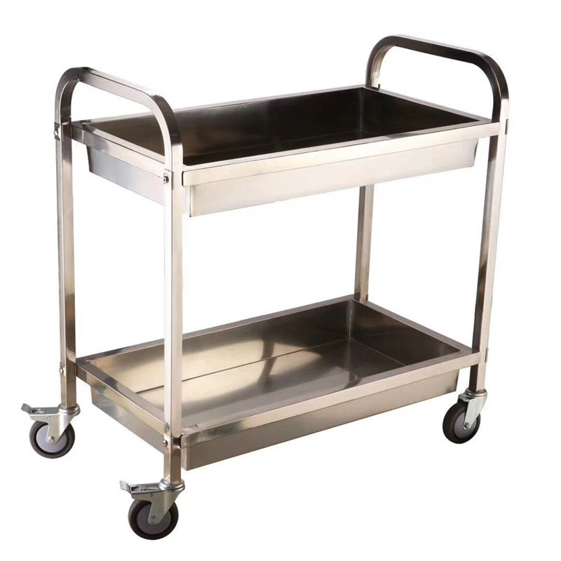 Stainless steel bowl collection cart, two-layer, double-layer, hotel, restaurant, KTV snack, hand-pushed mobile food delivery cart, auto repair tool cart Item Picture