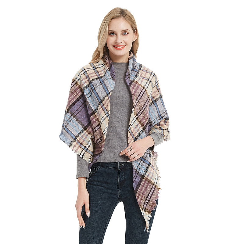 Europe And The United States Autumn And Winter New Circle Yarn Yarn Wool Color Checkered Square Scarf Triangle Scarf Scarf Women's Bib Shawl details Picture