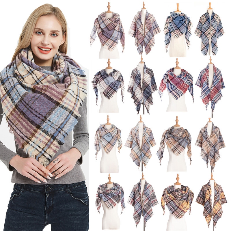 Europe And The United States Autumn And Winter New Circle Yarn Yarn Wool Color Checkered Square Scarf Triangle Scarf Scarf Women's Bib Shawl