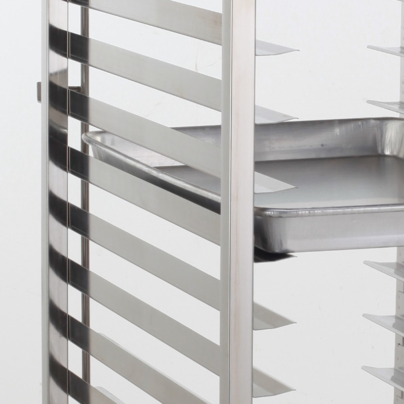 Stainless steel baking tray rack, commercial multi-layer cake tray trolley, baking cake and bread rack with work surface, tray trolley Application Scenario