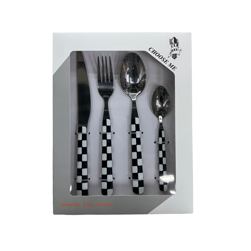 Stainless steel spoon plastic handle Yag handle Nordic western tableware set household Western style with gift box 4 pieces