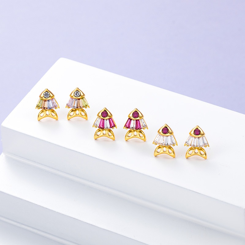 Xuping Jewelry Cross-border Cartoon Mini Gold-plated goldfish earrings, colorful synthetic cubic zirconia stud earrings for women Application Scenario