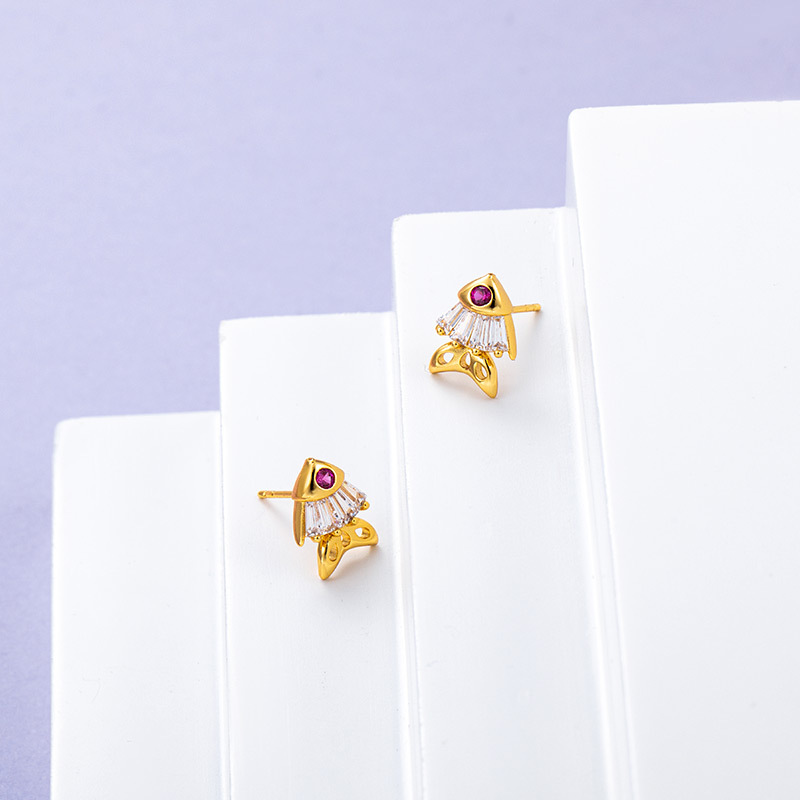 Xuping Jewelry Cross-border Cartoon Mini Gold-plated goldfish earrings, colorful synthetic cubic zirconia stud earrings for women details Picture