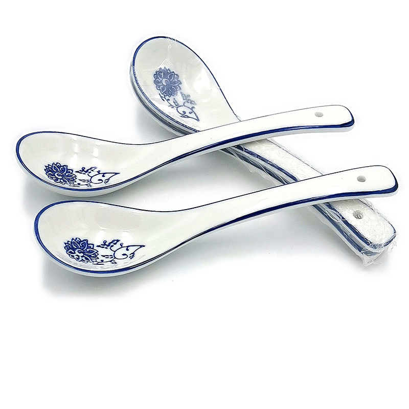N2344 Two 17 blue and white ceramic spoons, household spoons, kitchenware, tableware spoons, porridge spoons, creative spoons, spoons Item Picture