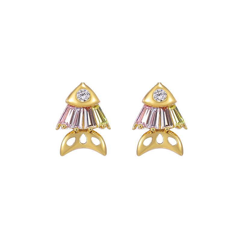 Xuping Jewelry Cross-border Cartoon Mini Gold-plated goldfish earrings, colorful synthetic cubic zirconia stud earrings for women Item Picture
