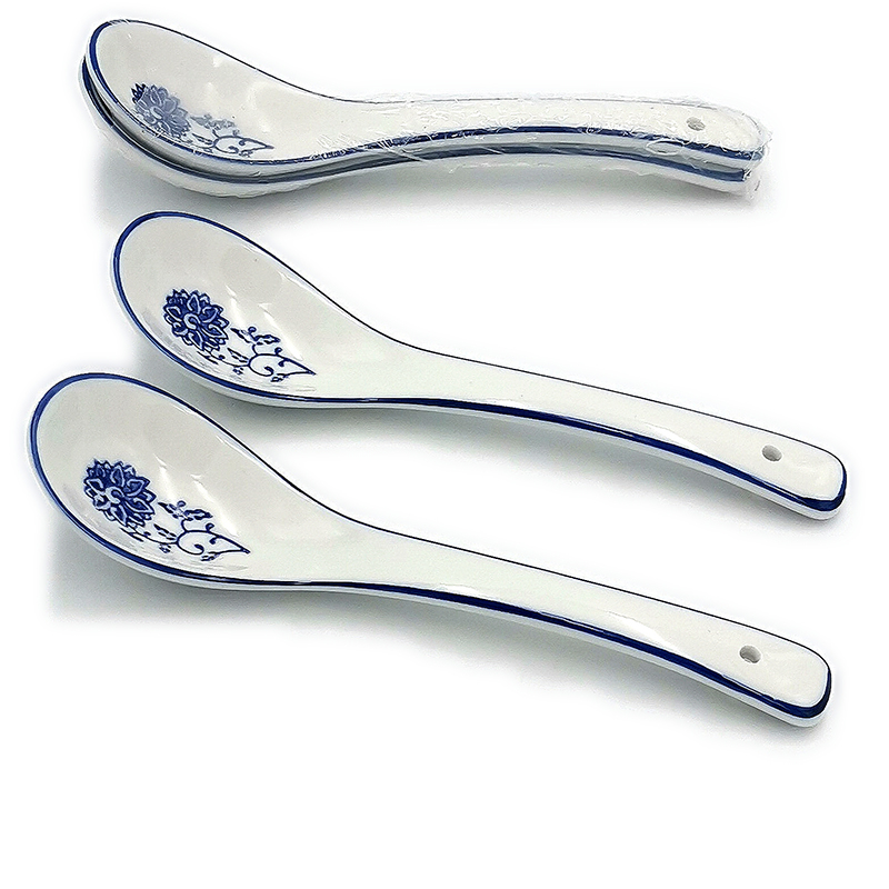 N2344 Two 17 blue and white ceramic spoons, household spoons, kitchenware, tableware spoons, porridge spoons, creative spoons, spoons details Picture