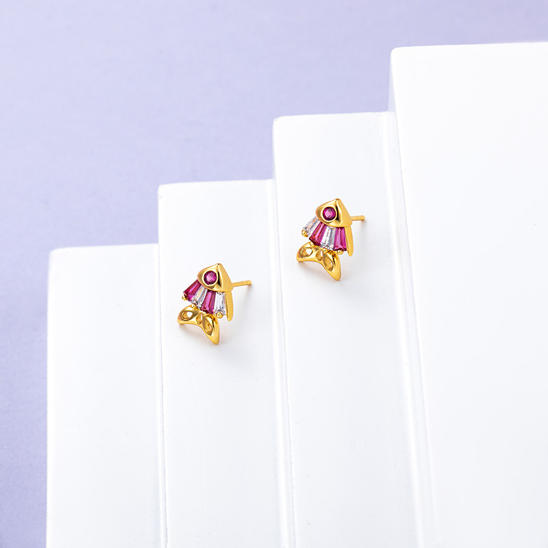 Xuping Jewelry Cross-border Cartoon Mini Gold-plated goldfish earrings, colorful synthetic cubic zirconia stud earrings for women Specification image
