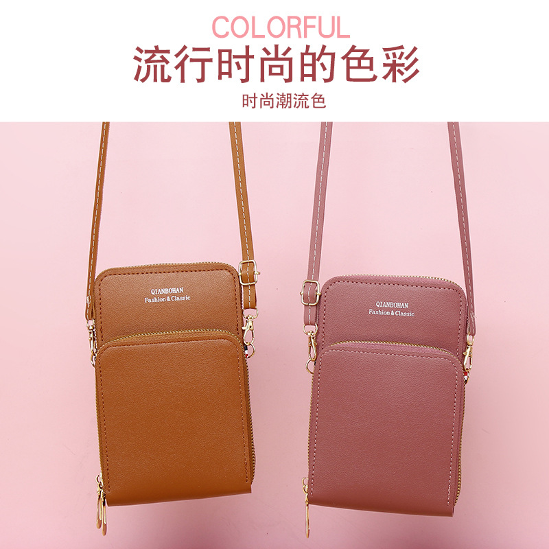 New touch screen mobile phone bag Women's crossbody bag Women's fashion single pull change card bag large capacity Korean mobile phone wallet