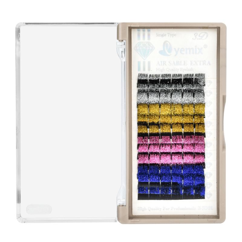 Customized wholesale from the manufacturer of Korean eyelash extensions, available in multiple colors such as gold, silver, blue and green, with a mix of dazzling and bright pink eyelashes Specification image