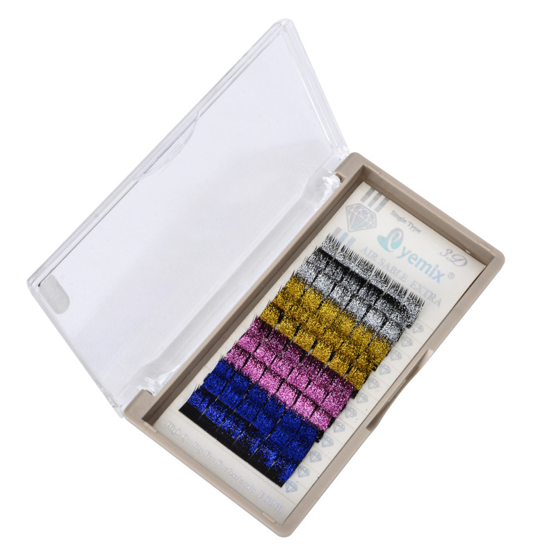Customized wholesale from the manufacturer of Korean eyelash extensions, available in multiple colors such as gold, silver, blue and green, with a mix of dazzling and bright pink eyelashes details Picture