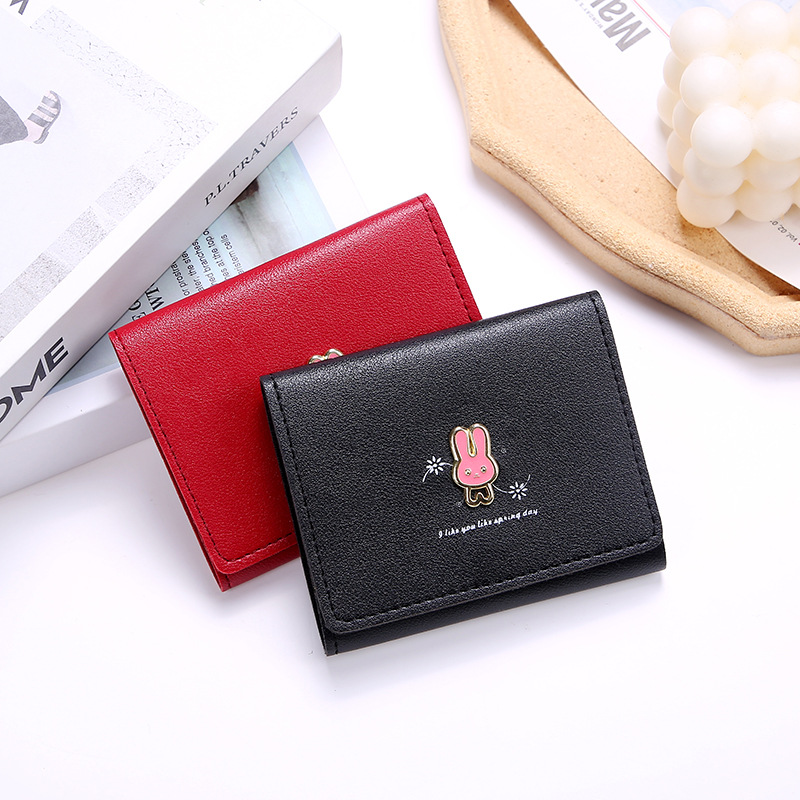 ins nueva versión coreana de la cartera de las mujeres corto versátil estudiante clip de dinero de las mujeres tarjeta bolso triple fold cero billetera details Picture