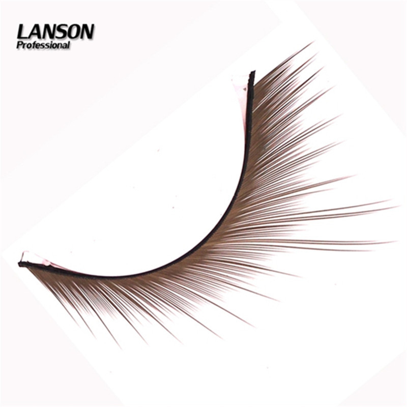 Japanese-style natural thickening of the outer corners of the eyes, long false eyelashes with crossed transparent stems, brown coffee-colored nude makeup on the eyelashes Item Picture