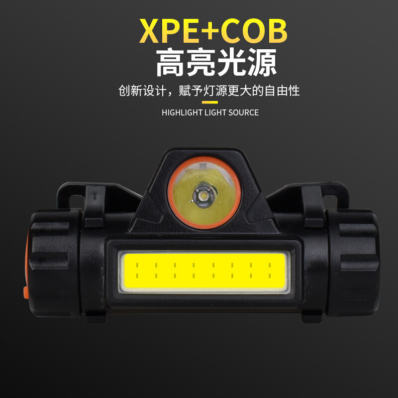 跨境新款XPE+COB 101款内置电池USB充电带磁铁头部可卸装头灯
