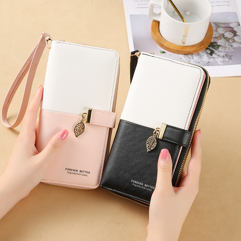 New women's handbag purse Women's long Korean version of color contrast splicing zipper fringe large capacity money clip