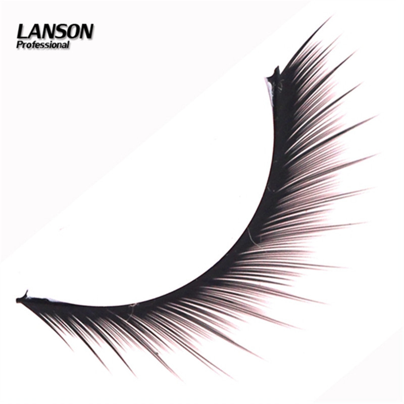 Japanese-style natural thickening of the outer corners of the eyes, long false eyelashes with crossed transparent stems, brown coffee-colored nude makeup on the eyelashes Specification image