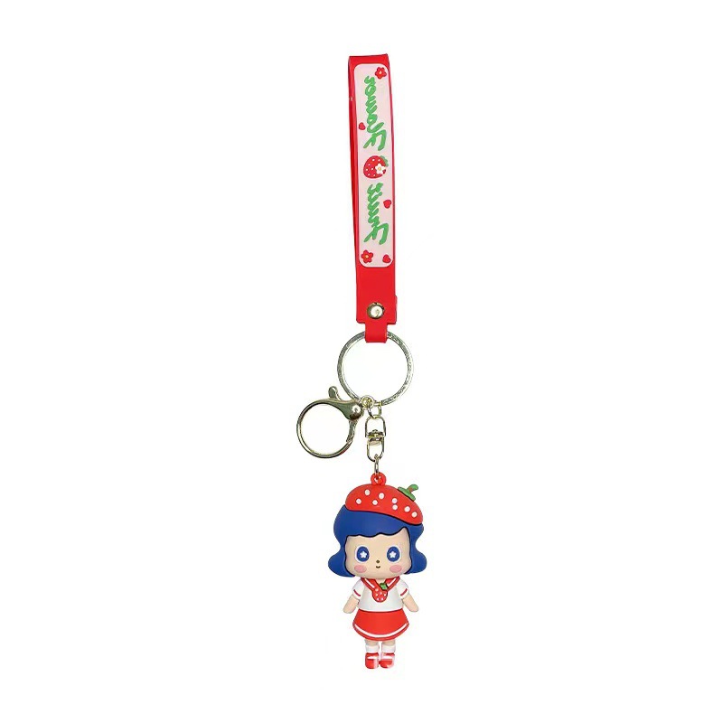 Wholesale of cartoon strawberry couple keychains, creative epoxy resin figurines, car key chains, accessories, cute bags and pendants Item Picture