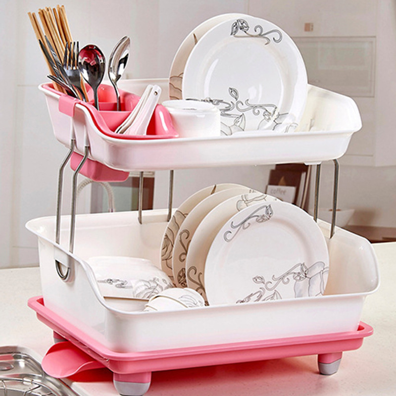 双层碗筷沥水架加厚塑料沥水碗架餐具收纳架碗筷置物架现货批发