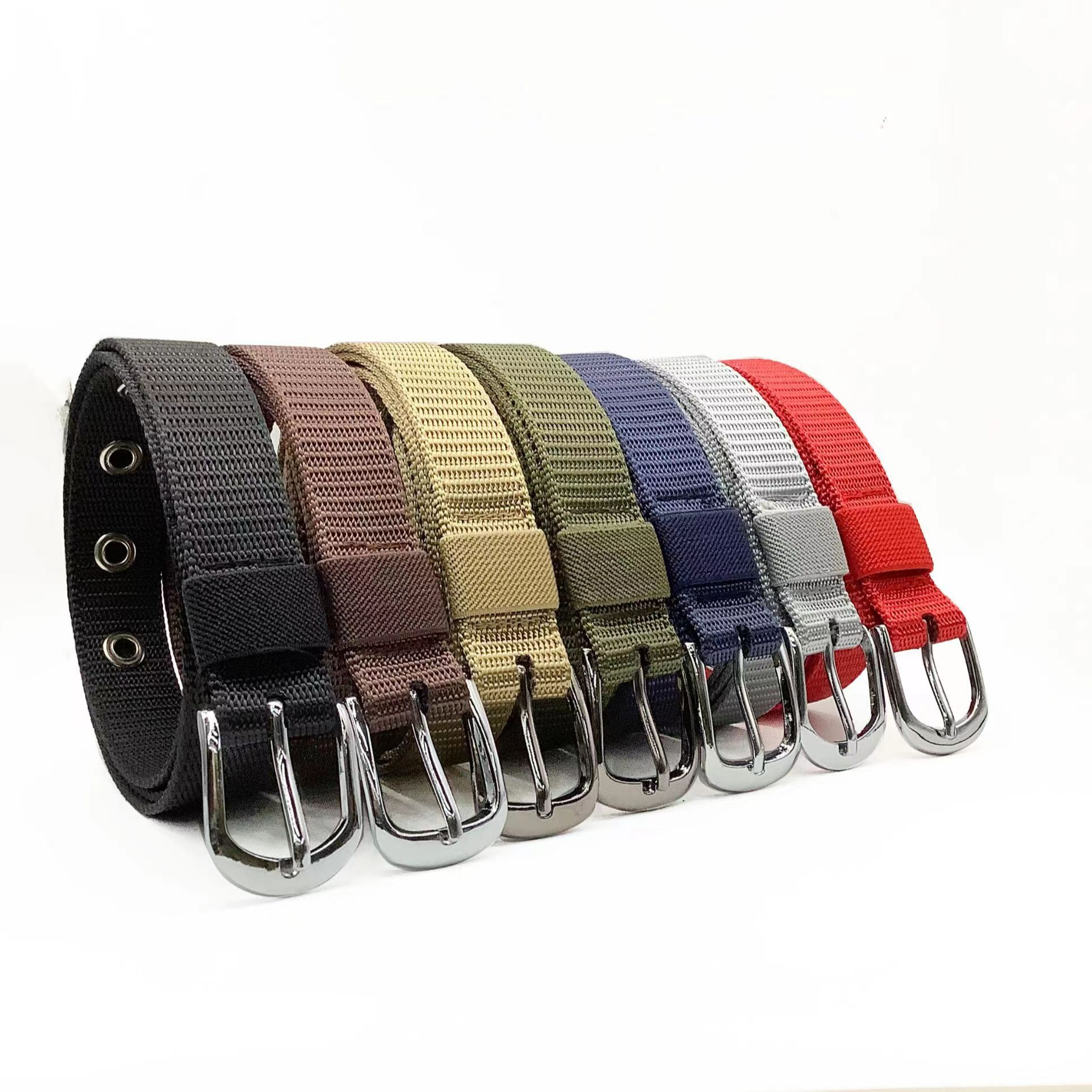 25 canvas nylon belt alloy pin hebilla casual versátil para hombres y mujeres tejido sin punzón abridor inicio pantalón correa de fábrica al por mayor