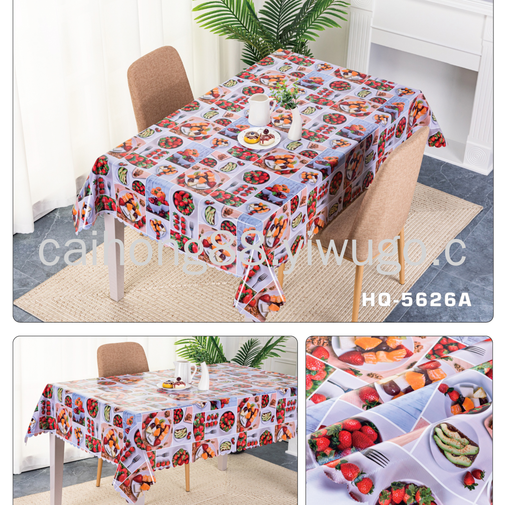 Country-style European-style high-definition PVC printed tablecloth and tablecloth, high-quality three-piece heavy-duty waterproof and no-wash tablecloth details Picture