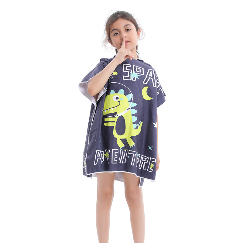 Cartoon dinosaur print beach swimming quick-drying children's cape outdoor hot spring warm cape wearable hooded bath towel Specification image