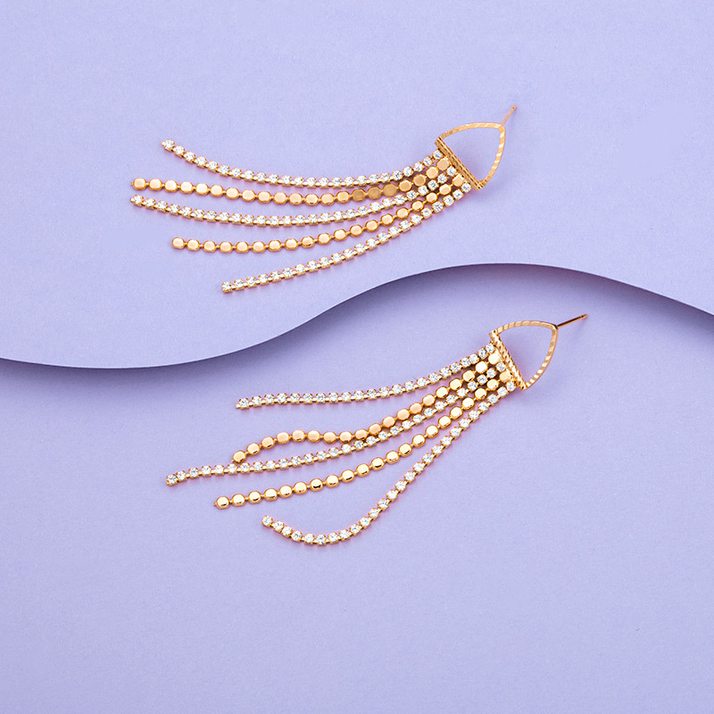 Xuping Jewelry offers high-quality wholesale 18K gold-plated long tassel earrings and high-end cross-border earrings from Europe and America details Picture