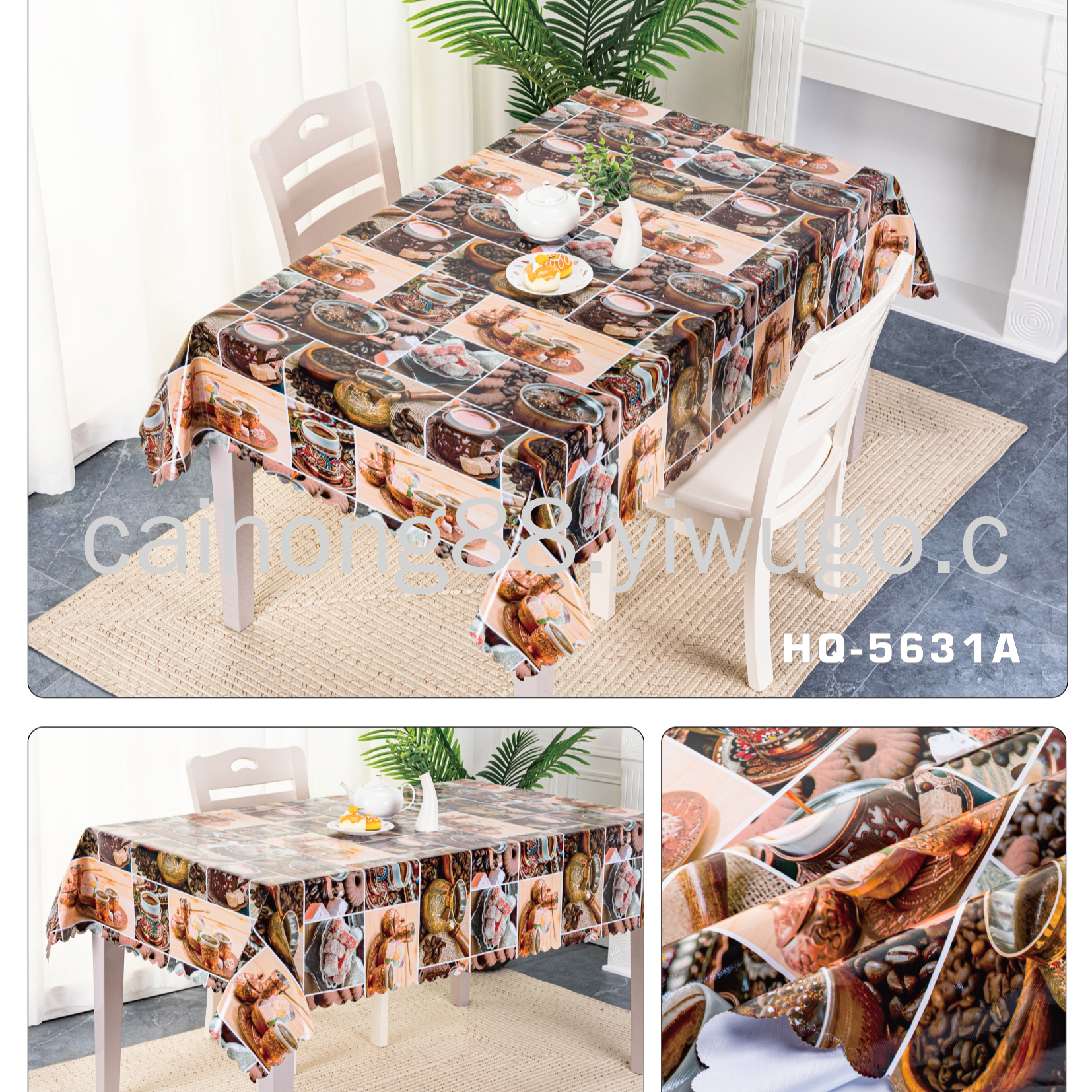 Country-style European-style high-definition PVC printed tablecloth and tablecloth, high-quality three-piece heavy-duty waterproof and no-wash tablecloth Application Scenario